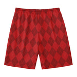 Red Argyle Pattern Print Men's Swim Trunks