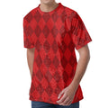 Red Argyle Pattern Print Men's Velvet T-Shirt