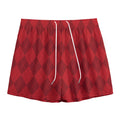 Red Argyle Pattern Print Mesh Shorts