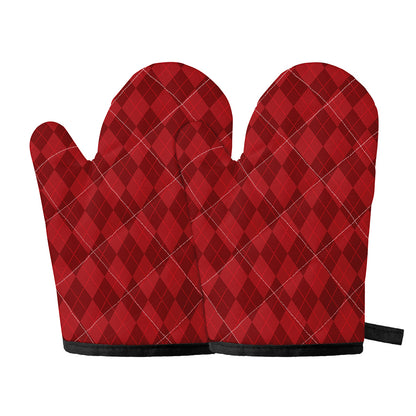 Red Argyle Pattern Print Oven Mitts