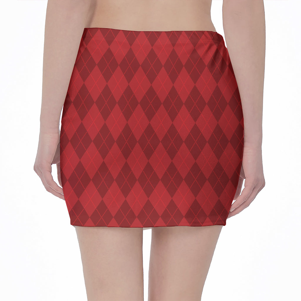 Red Argyle Pattern Print Pencil Mini Skirt