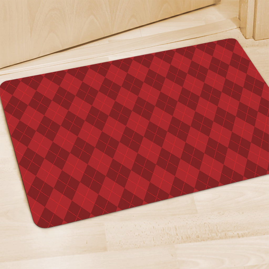 Red Argyle Pattern Print Polyester Doormat