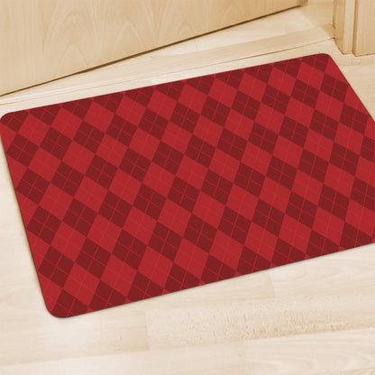 Red Argyle Pattern Print Polyester Doormat