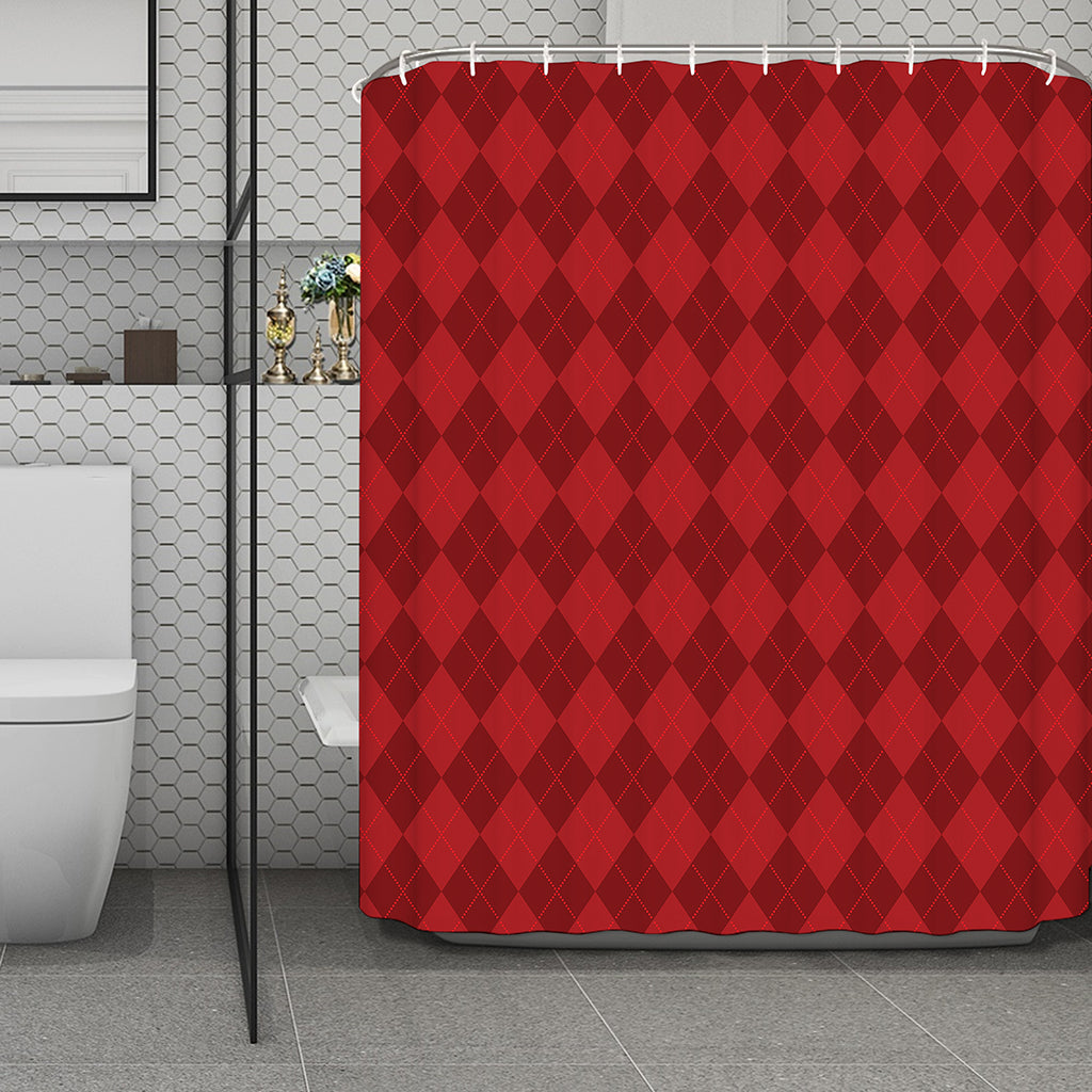 Red Argyle Pattern Print Polyester Shower Curtain