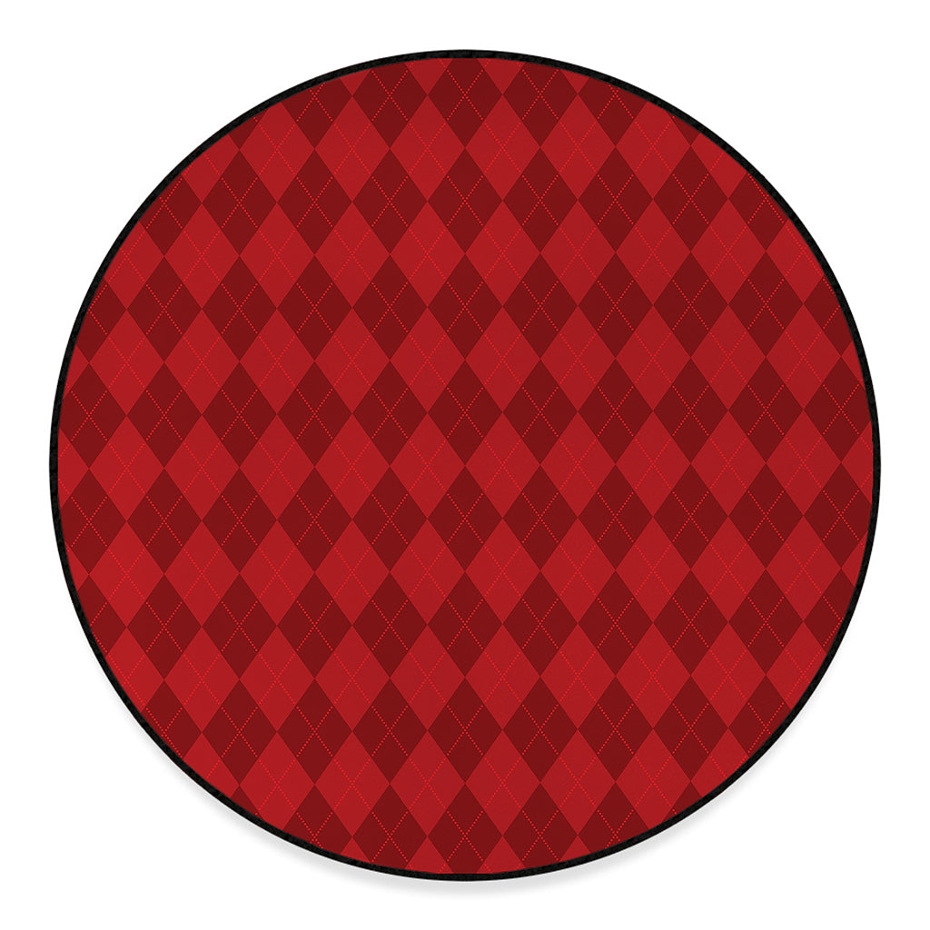 Red Argyle Pattern Print Round Floor Mat
