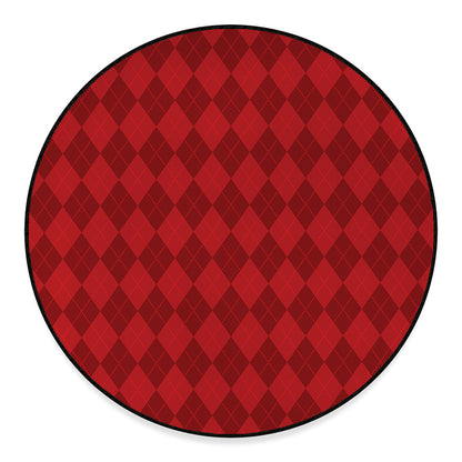 Red Argyle Pattern Print Round Floor Mat