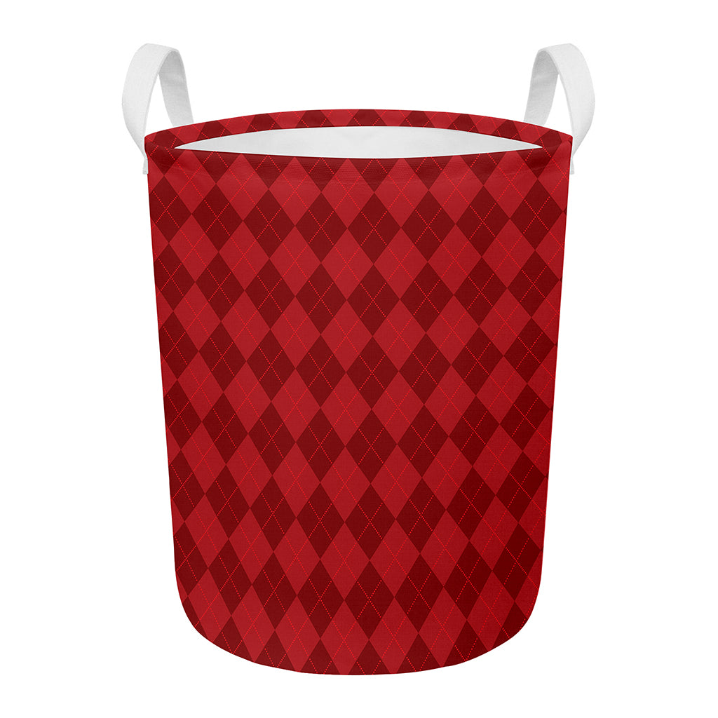 Red Argyle Pattern Print Round Laundry Basket