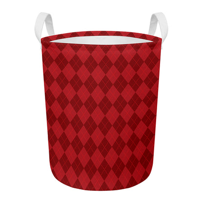 Red Argyle Pattern Print Round Laundry Basket