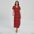 Red Argyle Pattern Print Short Sleeve Maxi Dress