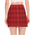 Red Argyle Pattern Print Side Slit Mini Skirt