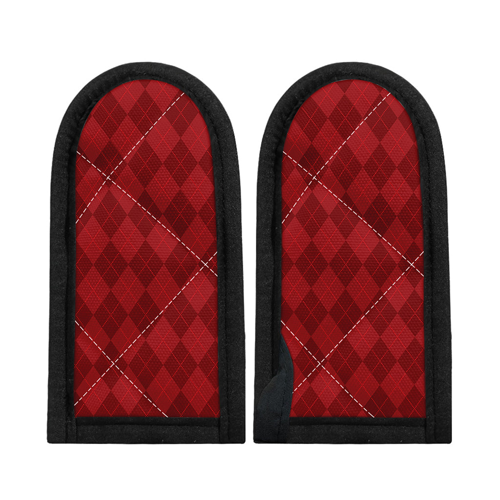 Red Argyle Pattern Print Skillet Handle Cover
