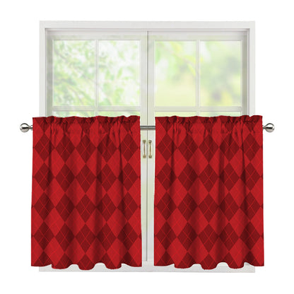 Red Argyle Pattern Print Tier Curtains