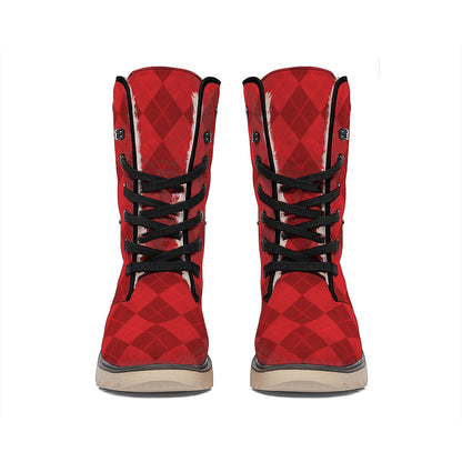 Red Argyle Pattern Print Winter Boots