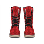 Red Argyle Pattern Print Winter Boots