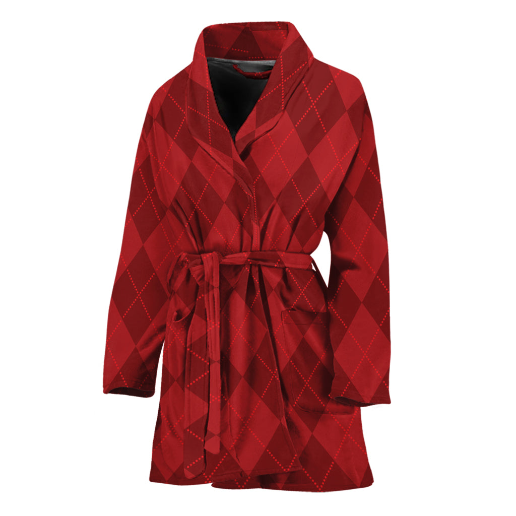 Red Argyle Pattern Print Women's Bathrobe