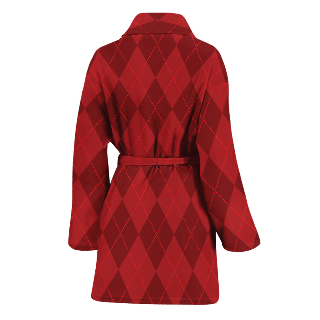 Red Argyle Pattern Print Women's Bathrobe