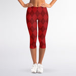 Red Argyle Pattern Print Women's Capri Leggings