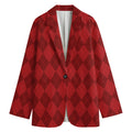 Red Argyle Pattern Print Women's Cotton Blazer