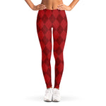 Red Argyle Pattern Print Women's Leggings