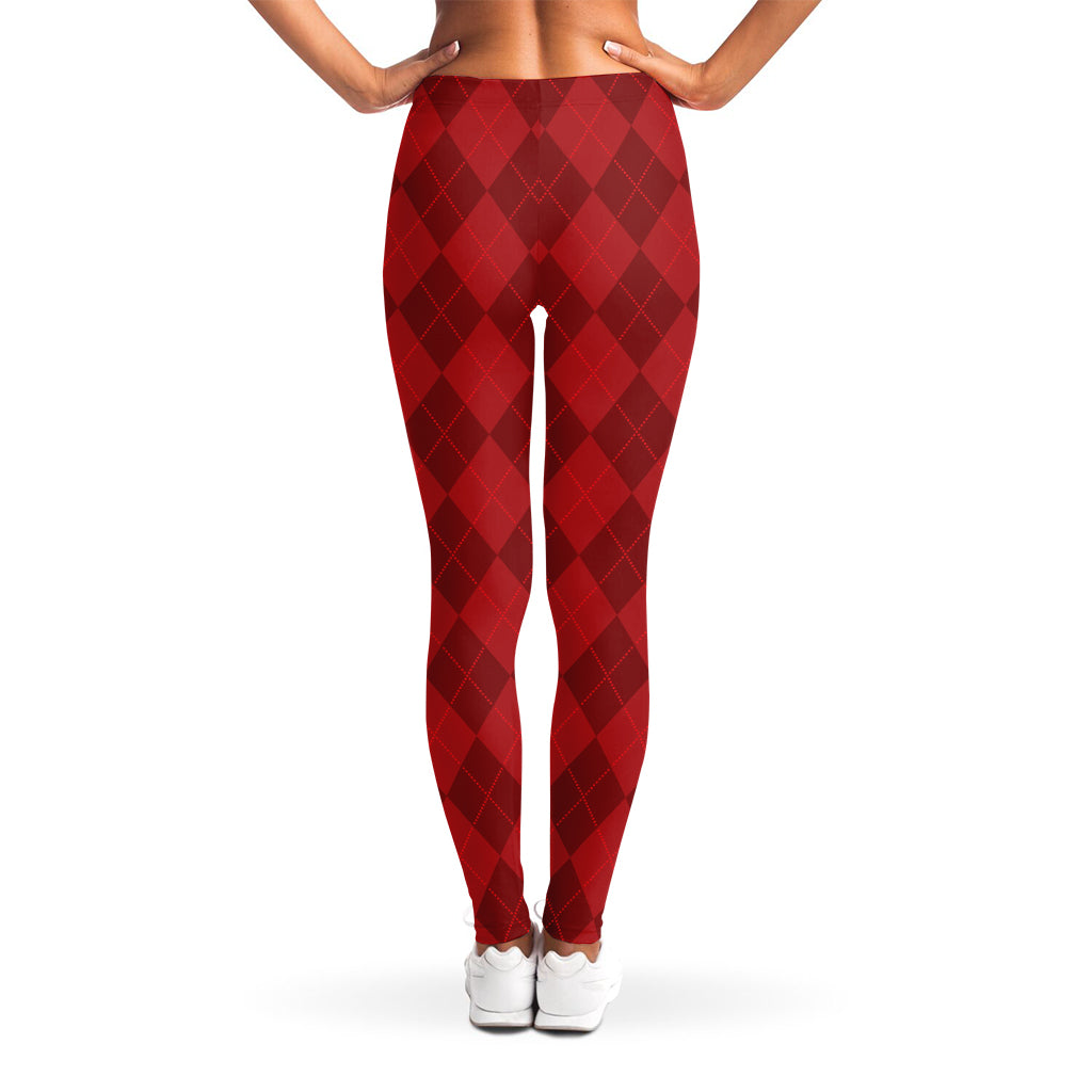 Red Argyle Pattern Print Women's Leggings