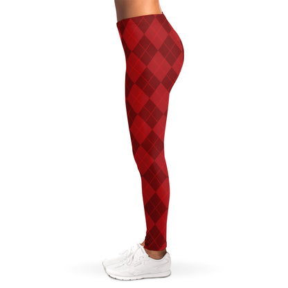Red Argyle Pattern Print Women's Leggings