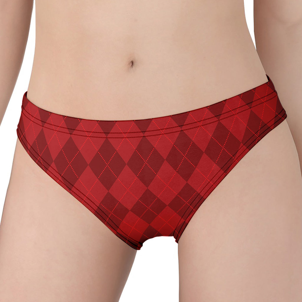 Red Argyle Pattern Print Women's Panties