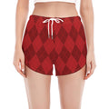 Red Argyle Pattern Print Women's Split Running Shorts