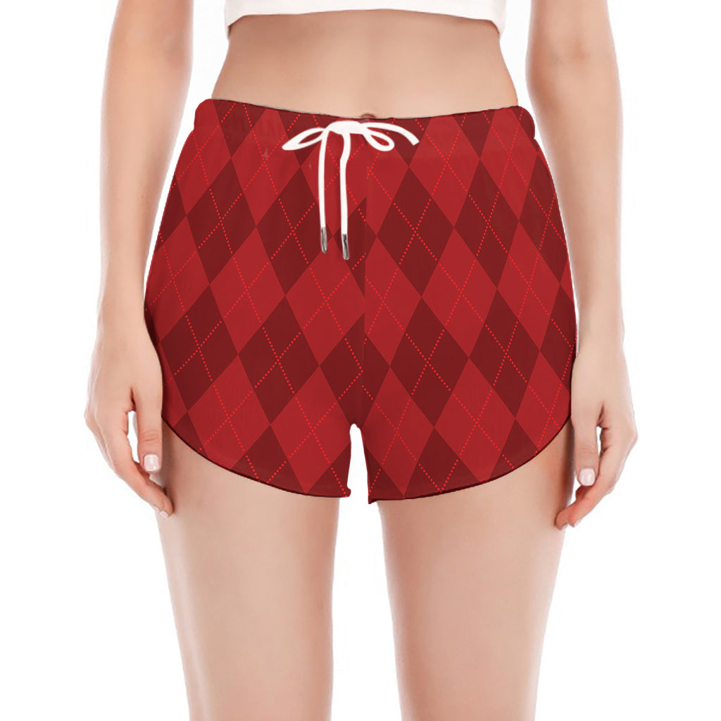 Red Argyle Pattern Print Women's Split Running Shorts