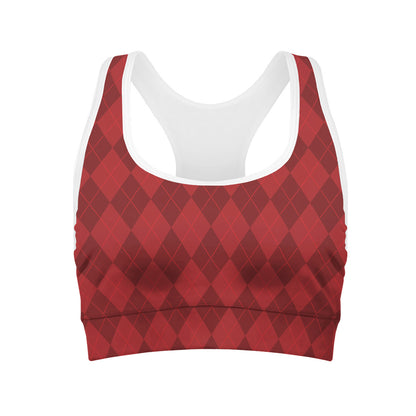 Red Argyle Pattern Print Women's Sports Bra