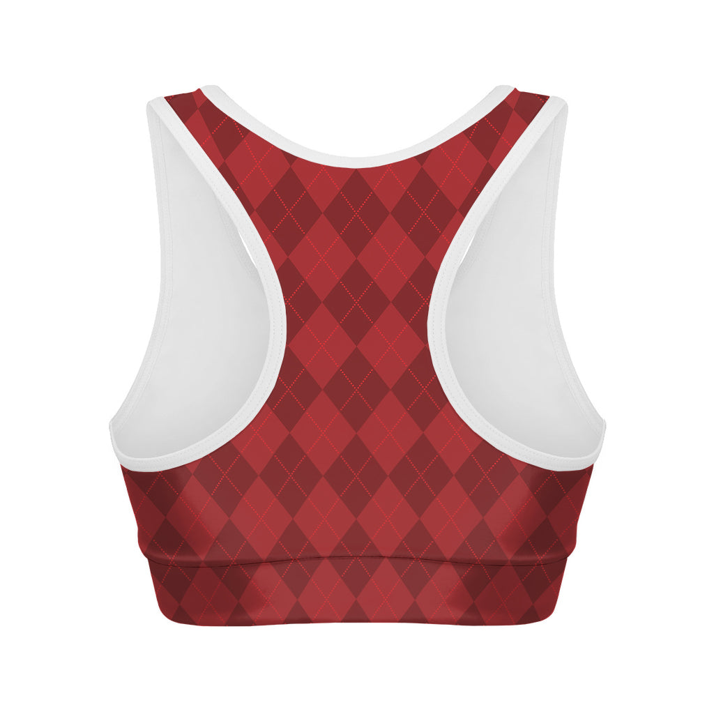 Red Argyle Pattern Print Women's Sports Bra