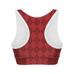 Red Argyle Pattern Print Women's Sports Bra