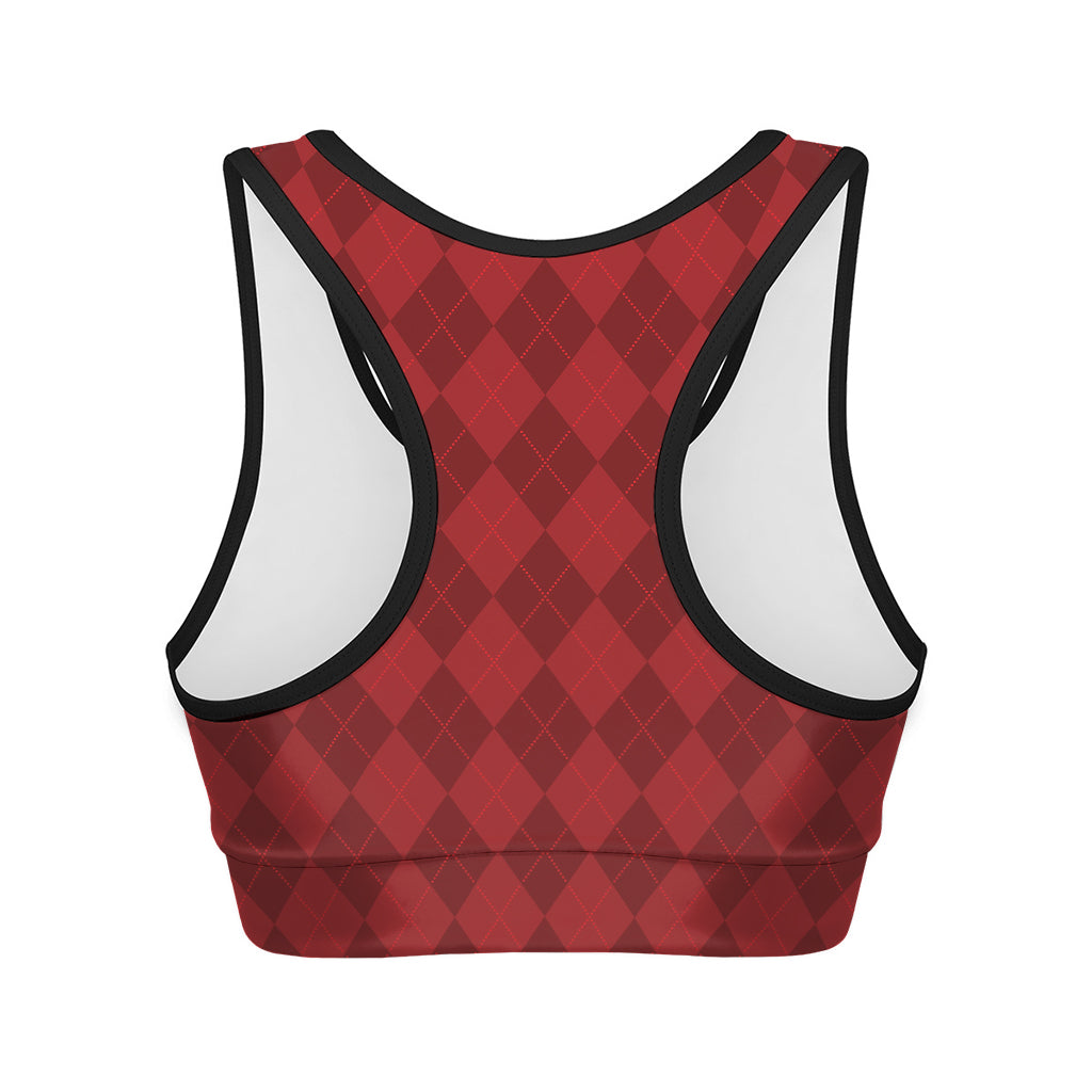 Red Argyle Pattern Print Women's Sports Bra