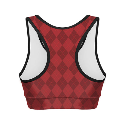 Red Argyle Pattern Print Women's Sports Bra