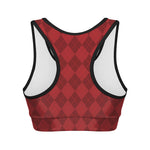 Red Argyle Pattern Print Women's Sports Bra
