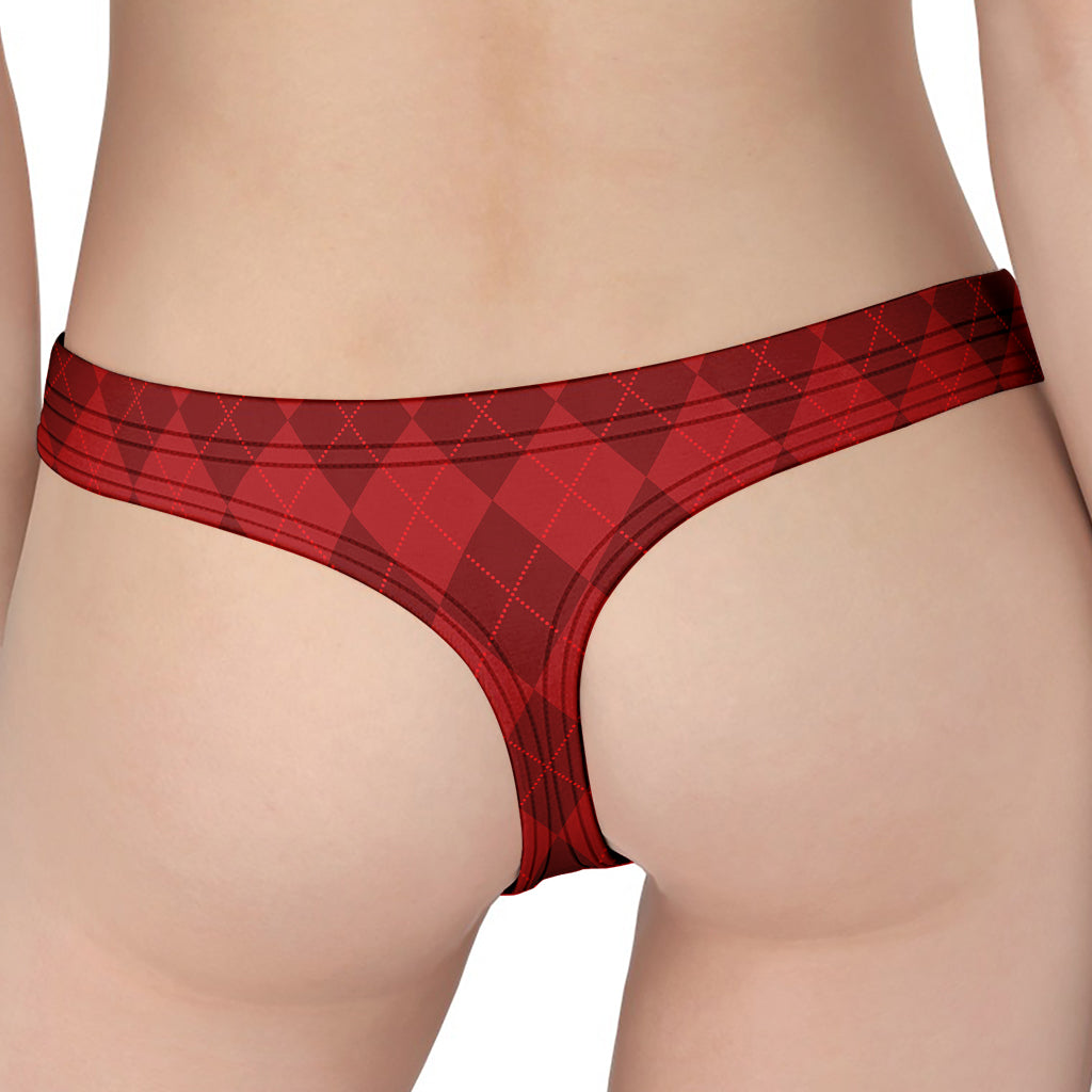 Red Argyle Pattern Print Women's Thong