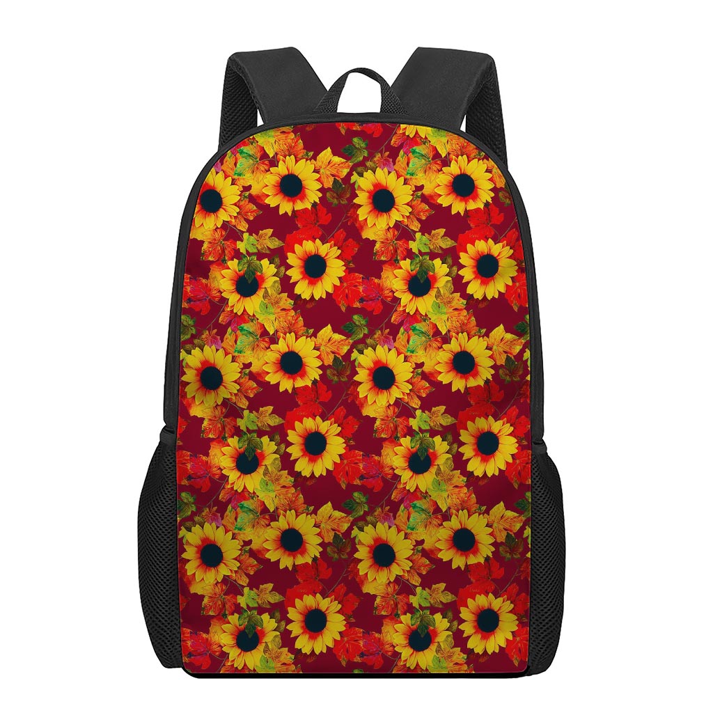 Red Autumn Sunflower Pattern Print 17 Inch Backpack