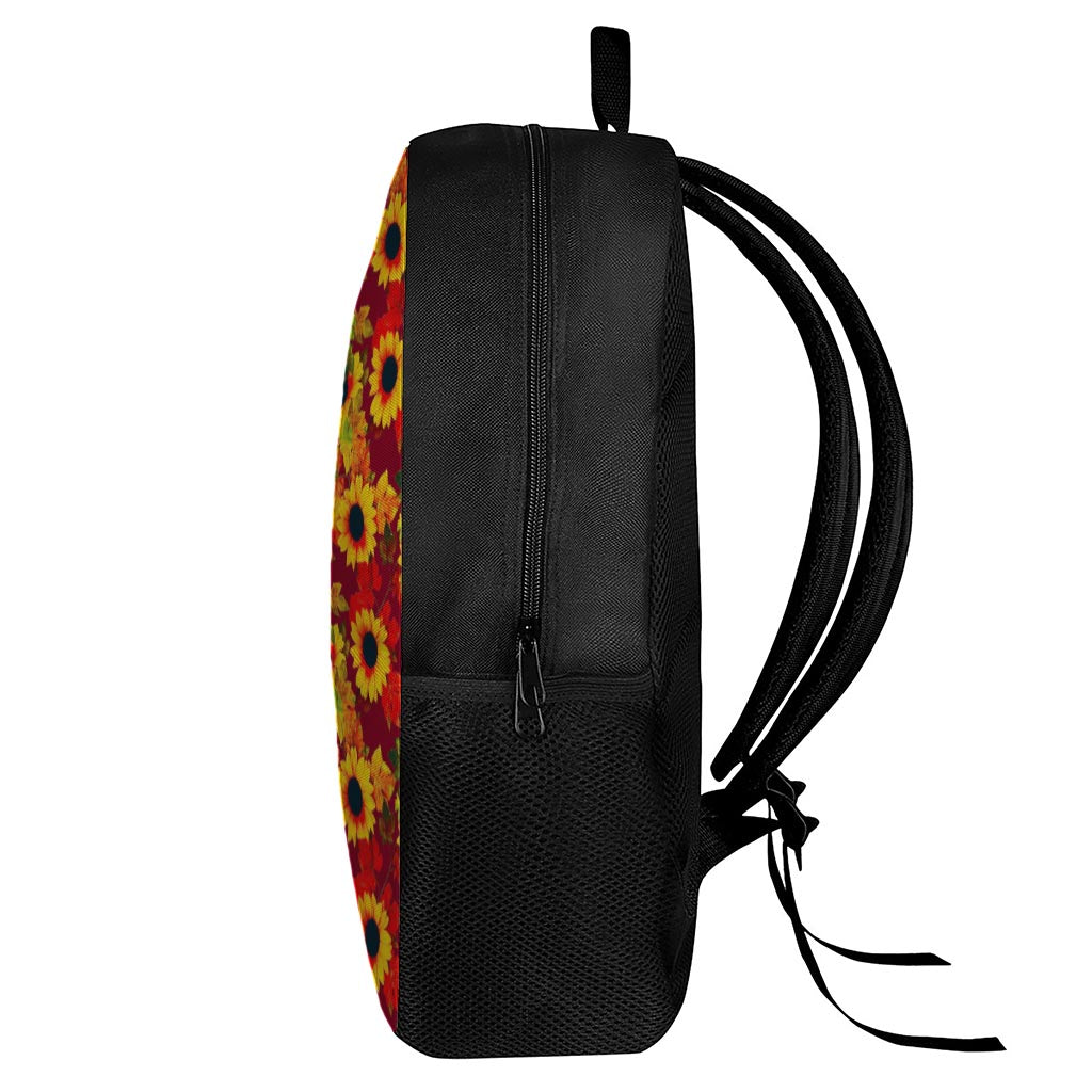 Red Autumn Sunflower Pattern Print 17 Inch Backpack