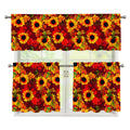 Red Autumn Sunflower Pattern Print 3 Piece Kitchen Curtains