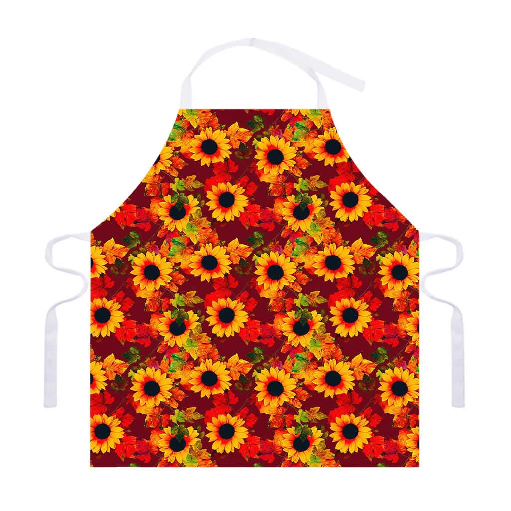 Red Autumn Sunflower Pattern Print Adjustable Apron