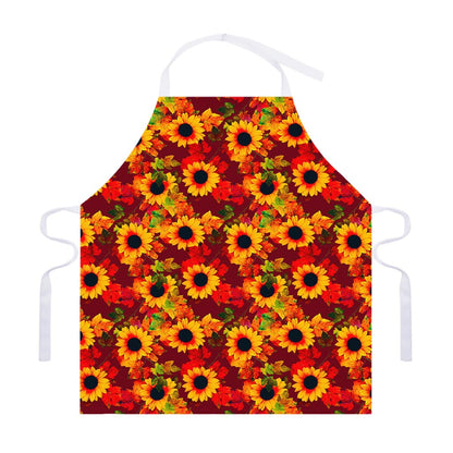 Red Autumn Sunflower Pattern Print Adjustable Apron