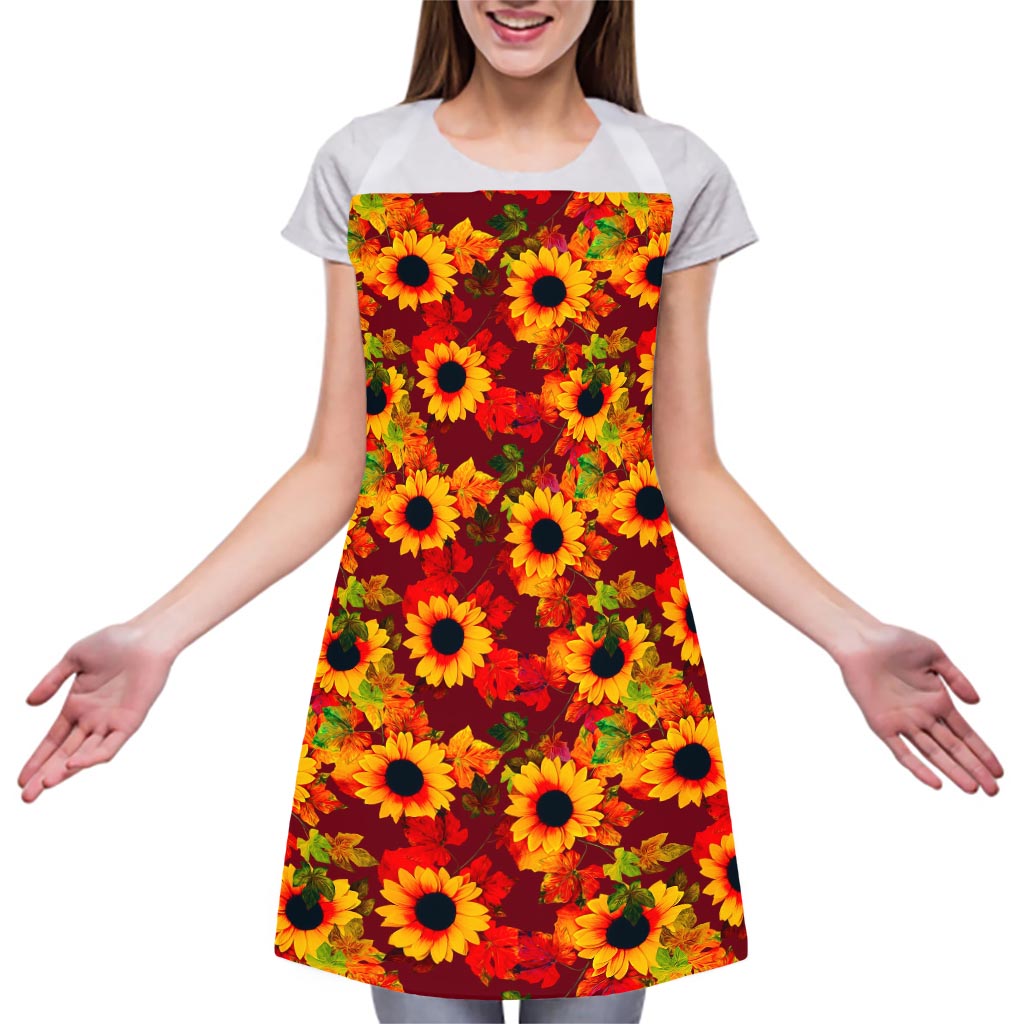 Red Autumn Sunflower Pattern Print Adjustable Apron