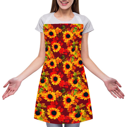 Red Autumn Sunflower Pattern Print Adjustable Apron