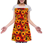 Red Autumn Sunflower Pattern Print Adjustable Apron