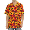 Red Autumn Sunflower Pattern Print Aloha Shirt