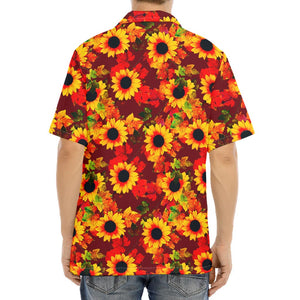 Red Autumn Sunflower Pattern Print Aloha Shirt