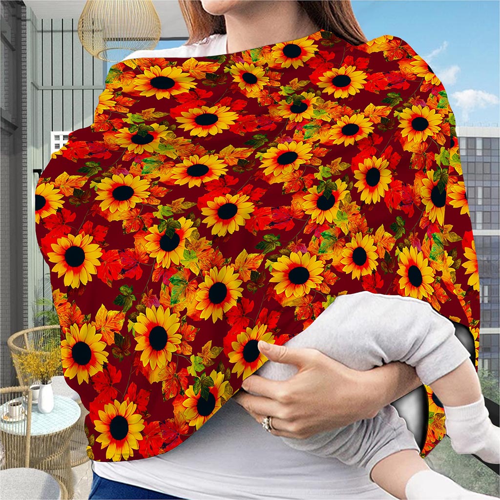 Red Autumn Sunflower Pattern Print Baby Seat Cover