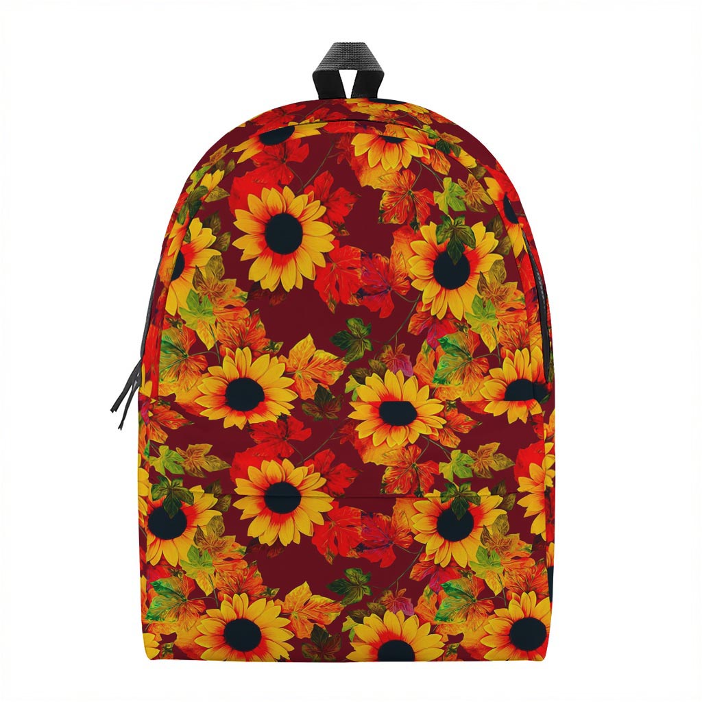 Red Autumn Sunflower Pattern Print Backpack