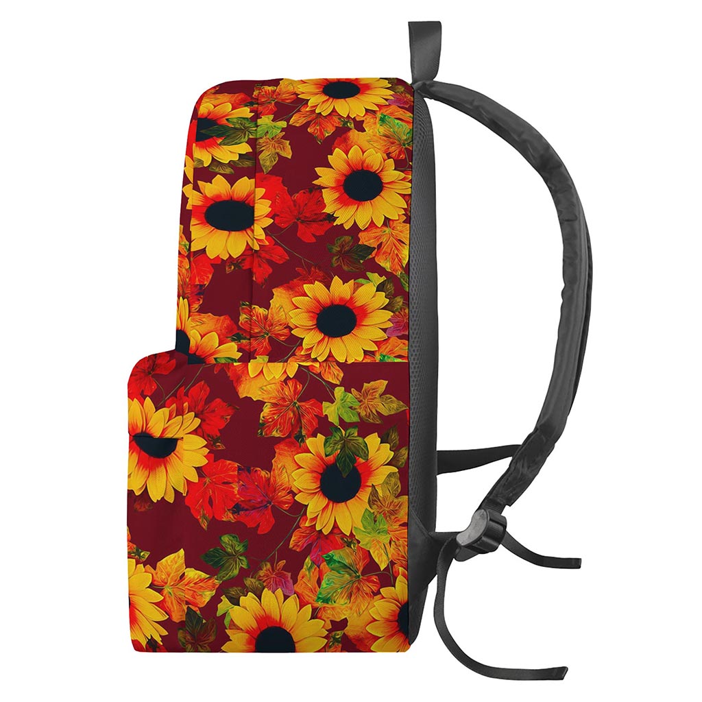 Red Autumn Sunflower Pattern Print Backpack