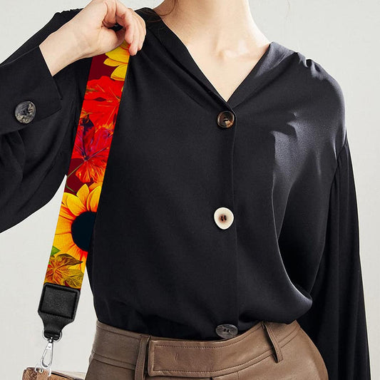 Red Autumn Sunflower Pattern Print Bag Strap