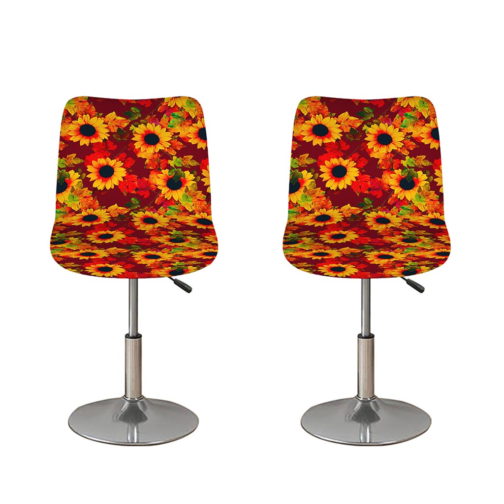 Red Autumn Sunflower Pattern Print Bar Stool Covers